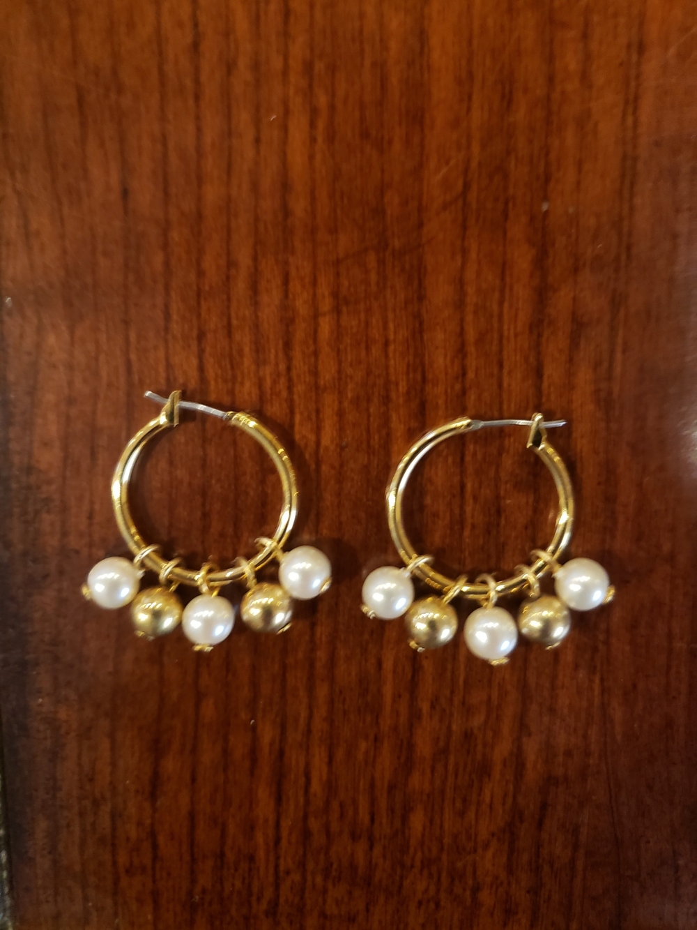 Gold Hoop Earrings with Pearl and Gold Bead Charms